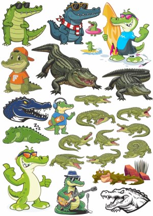 Collection of Cartoon and Realistic Alligator and Crocodile Illustrations Free Vector