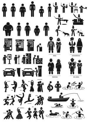 Various Silhouette Icons of People, Activities, and Cultural Dress Free Vector