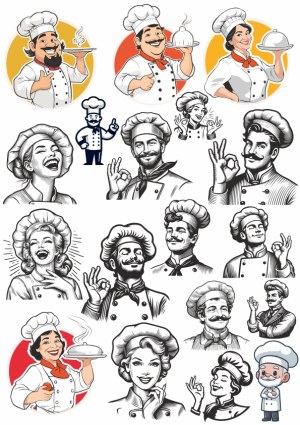 Collection of Chef Characters in Various Artistic Styles Free Vector