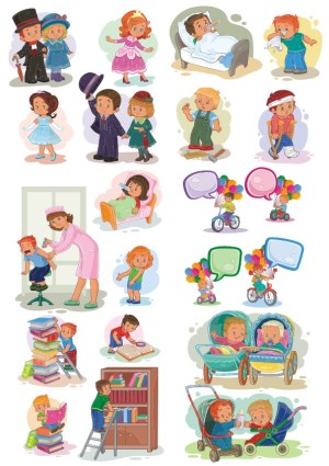 Cute Kids in Various Activities and Costumes Vector Set Free Vector