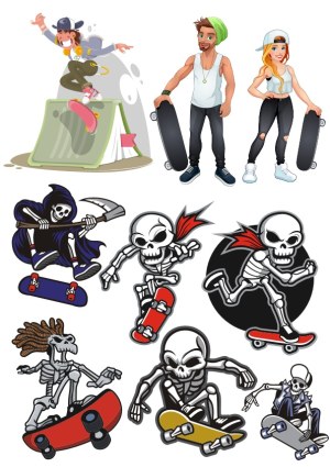 Skateboarding Characters and Skeletons Vector Collection Free Vector