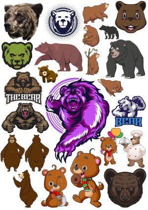 Collection of Various Bear Vector Illustrations and Cartoon Characters Free Vector