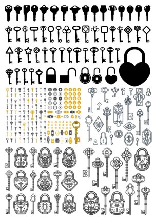 Collection of Vintage and Modern Keys and Padlocks Vector Set Free Vector