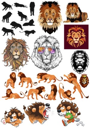 Diverse Lion Illustrations and Silhouettes Collection Free Vector