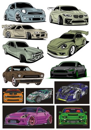 Collection of Stylized Vector Sports and Classic Cars Free Vector