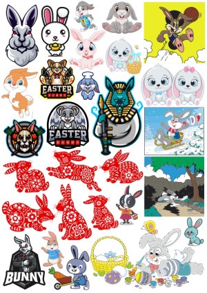 Assorted Cartoon and Graphic Bunny and Easter Rabbit Vector Illustrations Free Vector