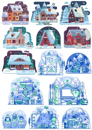 Winter Village and Ski Resort Vector Illustrations Free Vector