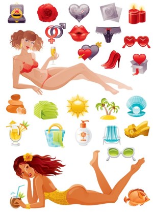 Collection of Romantic and Beach-themed Vector Illustrations Free Vector