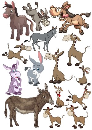 Collection of Cartoon and Realistic Donkey Illustrations Free Vector