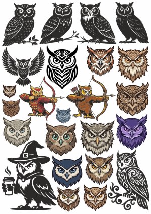 Collection of Various Owl Vector Illustrations and Logos Free Vector