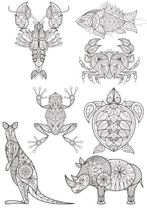 Intricate Animal Line Art Vector Set Free Vector