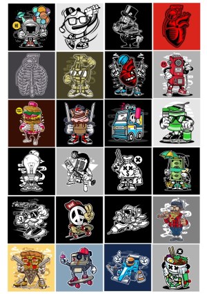 Collection of Cartoon-Style Character Vectors with Urban and Food Themes Free Vector