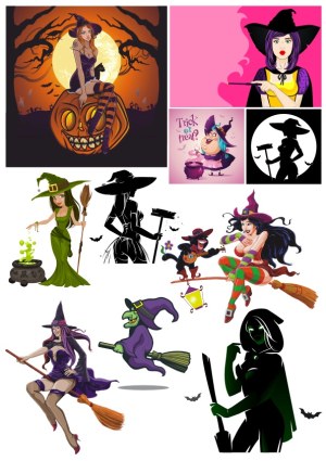 Collection of Witch and Halloween Vector Illustrations Free Vector
