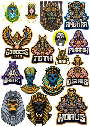Egyptian Mythology Vector Icons Featuring Gods, Goddesses and Pharaohs Free Vector