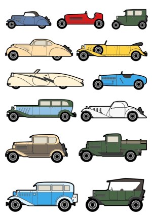 Set of Vintage Classic Cars Vector Illustrations Free Vector