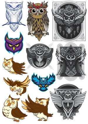 Diverse Owl Vector Illustrations Collection Free Vector