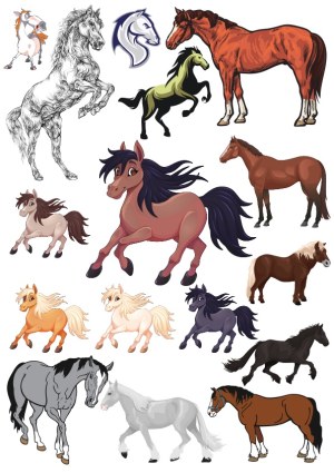 Set of Diverse Vector Horse Illustrations and Icons Free Vector