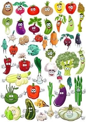 Cartoon Vegetables Collection with Faces and Expressions Free Vector
