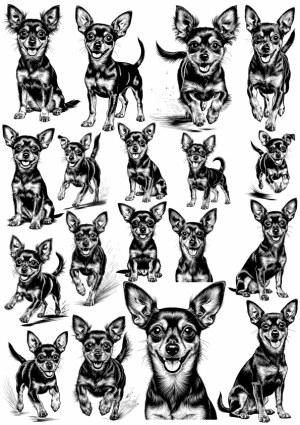 Detailed Black and White Chihuahua Dog Illustrations Free Vector