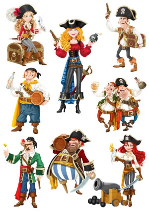 Collection of Cartoon Pirate Characters and Accessories Free Vector