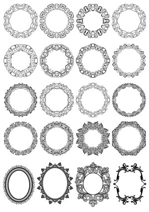 Set of 20 Decorative Black Ornate Circular and Oval Frames Free Vector