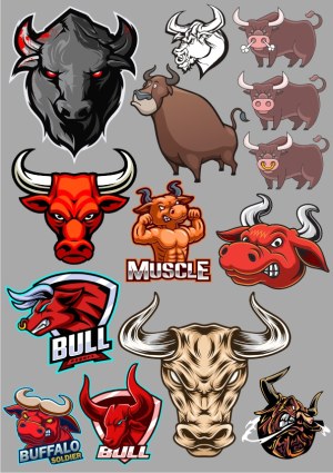 Collection of Bull and Buffalo Vector Illustrations and Mascot Designs Free Vector