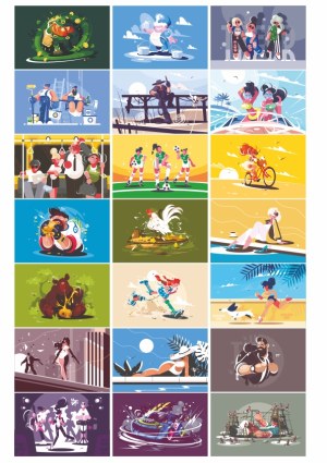 Collection of Colorful Cartoon Sport and Leisure Illustrations Free Vector