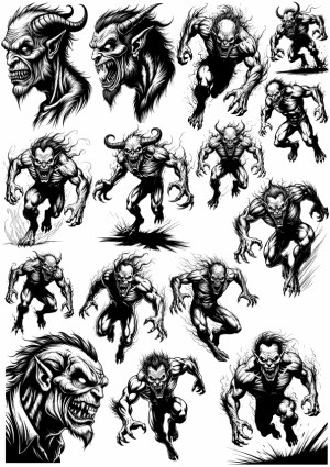Collection of Fierce Demonic Monster Vector Illustrations Free Vector