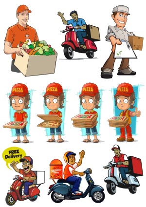 Vector Illustrations of Delivery Workers and Pizza Delivery Free Vector