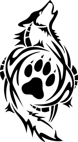 Howling Wolf with Paw Print Tribal Tattoo Vector Free Vector