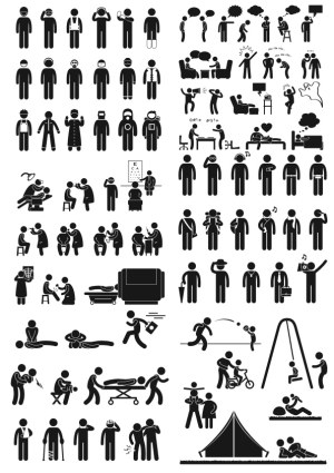 Medical and Daily Life Stick Figure Icons Free Vector