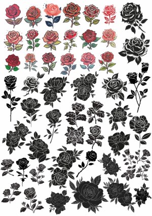 Collection of Red and Black Rose Vector Illustrations Free Vector