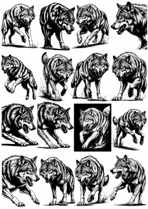 Detailed Black and White Wolf Illustrations Collection Free Vector