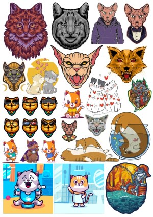 Collection of Various Cat and Feline Character Vector Illustrations Free Vector