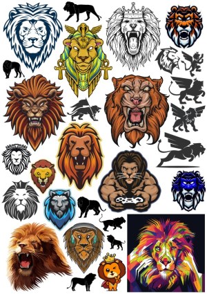 Collection of Lion and Tiger Vector Illustrations and Silhouettes Free Vector