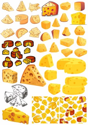 Variety of Cheese Vector Illustrations and Patterns Free Vector
