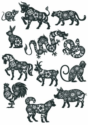 Floral Pattern Chinese Zodiac Animals Vector Set Free Vector