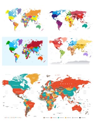 Set of Diverse Colorful World Maps with Country Borders Free Vector
