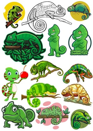 Set of Creative Chameleon Vector Illustrations Free Vector