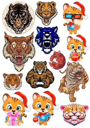 Collection of Diverse Tiger Illustrations and Cute Cartoon Tigers with Christmas Theme Free Vector