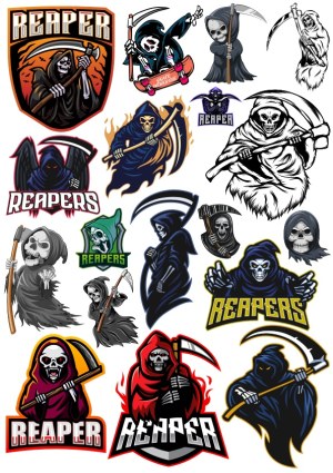 Collection of Grim Reaper Vector Illustrations with Scythes and Skulls Free Vector
