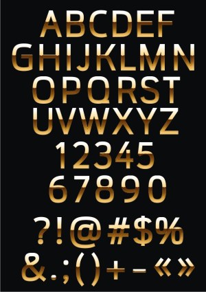 Gold Gradient Alphabet, Numbers, and Symbols Vector Set Free Vector