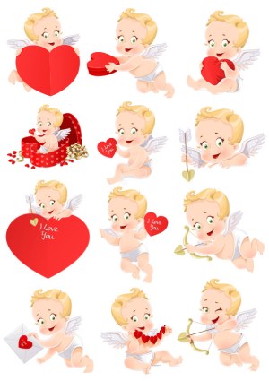 Cute Cupid Baby Holding Hearts and Love Symbols Free Vector