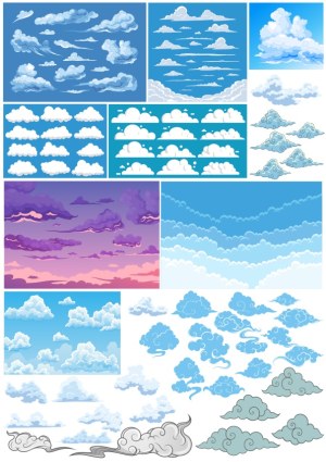 Collection of Various Cartoon and Stylized Cloud Vectors Free Vector