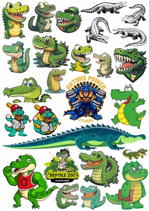 Cartoon Alligator and Crocodile Character Vector Illustrations Free Vector