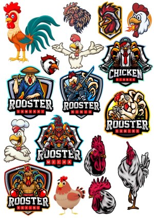 Rooster and Chicken Mascot Vector Collection Free Vector
