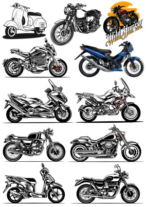 Collection of Diverse Motorcycle and Scooter Vector Illustrations Free Vector