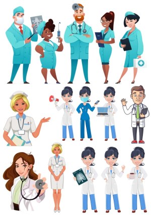 Diverse Medical Professionals Cartoon Vector Set Free Vector