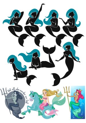 Mermaid Vector Silhouettes and Illustrations Collection Free Vector