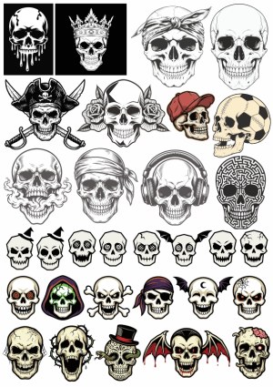 Collection of Diverse Skull Vector Illustrations Free Vector